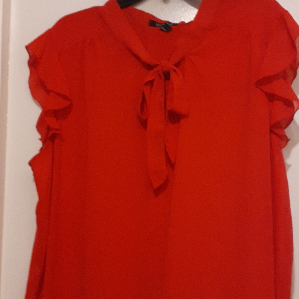 Blouse red tie neck never worn